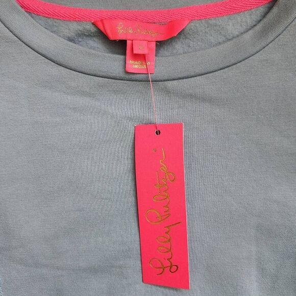 Lilly Pulitzer Suzy Scalloped Sweatshirt Womens Small Oversized Ruffled Blue Pin - Picture 5 of 7